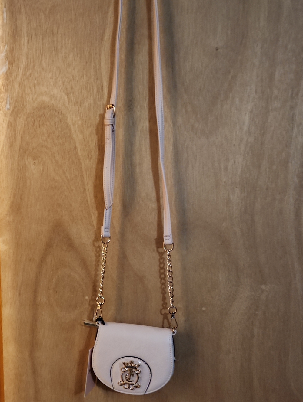 Juicy Couture Cream Crossbody Bag with Gold Emblem